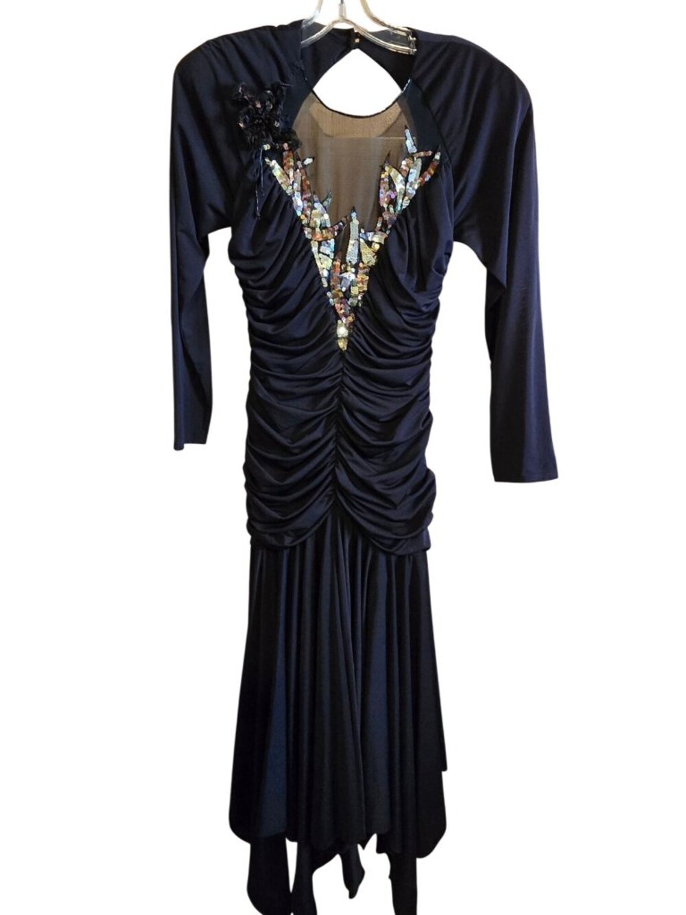 Donizia By Gene McCartney Black Ruched Sequin-Embellished Dress Sassy coquette
